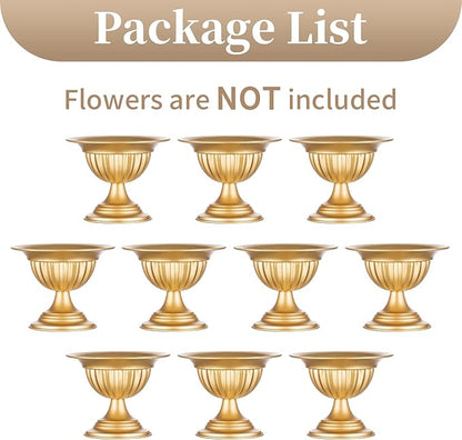 Sziqiqi Gold Metal Urn Vases for Flower - 10 Pcs Vintage Small Vase for Wedding Decorations Mini Flower Arrangements Table Vase Plant Pot for Weddings Party Centerpieces Decoration Bulk