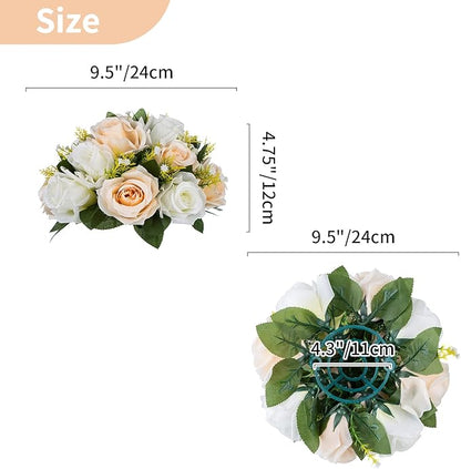 NUPTIO Artificial Flower Centerpieces for Tables: 6 Pcs Peachy Champagne & White Flower Ball Arrangement for Wedding Party - 9.5 Inch Diameter Floral Rose for Bridal Shower Decor