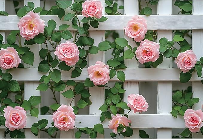 Baocicco 9x6ft Flowers Fence Backdrop Photography Pink Rose Green Leaves White Spring Floral Farmhouse Background for Bridal Shower Wedding Birthday Party Backdrops Decoration Photo Props Photoshoot