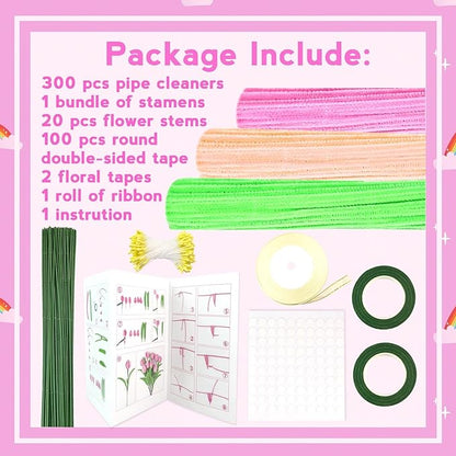 ZEIZHUBN 300 Pieces Pipe Cleaners, Pipe Cleaners Flower Bouquet Kit, Flower Making Kit with Floral Wires Tape, Art and Craft Supplies Projects DIY Decoration Holiday Party Birthday Gifts