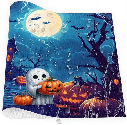Halloween Cute Ghosts Pumpkin Placemats Set of 1 PVC Vinyl Non Slip Table Mats Heat Resistant Place Mats Washable Wipeable Dining Table Mat for Kitchen Decor Party Indoor Outdoor Decorative Gift
