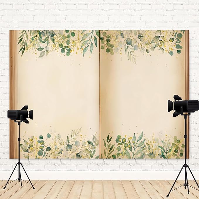 15x8ft Fairy Tale Books Backdrop Once Upon a Time Storybook Photography Background Green Leaves Foliage Old Open Magic Book Romantic Wedding Decorations Birthday Baby Shower Photo Booth Prop