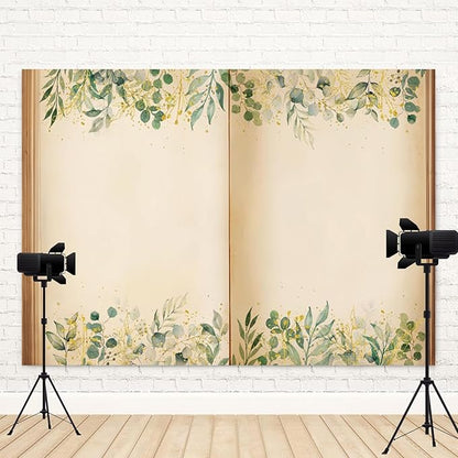 15x8ft Fairy Tale Books Backdrop Once Upon a Time Storybook Photography Background Green Leaves Foliage Old Open Magic Book Romantic Wedding Decorations Birthday Baby Shower Photo Booth Prop