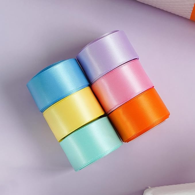 HUIHUANG Pastel Rainbow Ribbon Colored Satin Ribbon Assortment 1 inch Pastel Rainbow Ribbons for Crafts Easter Day Gift Basket Gift Wrap Birthday Baby Shower Party Decor DIY Hair Bows -Total 30 Yards
