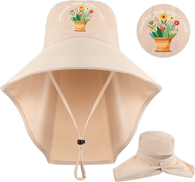 Garden Hats for Women Gardener Gifts Sun Protection Wide Brim Embroidered Hat with Neck Flap for Christmas Birthday