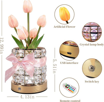 Magic Blooms for Every Moment USB Rechargeable Remote-Controlled Tulip Crystal Lamp, 12 Color Changing, 4 Flash Modes, Perfect for Home Decor, Gifts for Mom, Wife, Girlfriend, and Sister