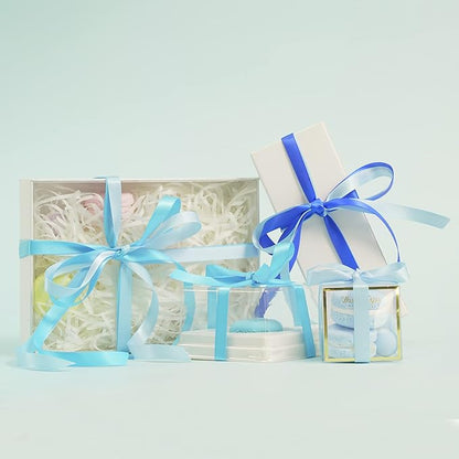 HUIHUANG Blue Solid Color Satin Ribbon Assortment - 5 Colors Double Face Satin Ribbon for Gift Wrapping, Wedding, Baby Shower - 3/8" X 10 Yard Each, Total 50 Yds Per Package