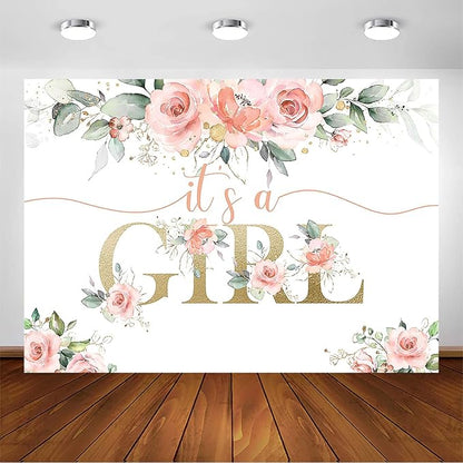 Avezano Blush Pink Floral Baby Shower Backdrop for Girl's Photography Background Decorations Sweet Girl's Blush Pink Party Photoshoot Backdrops (10x7ft)