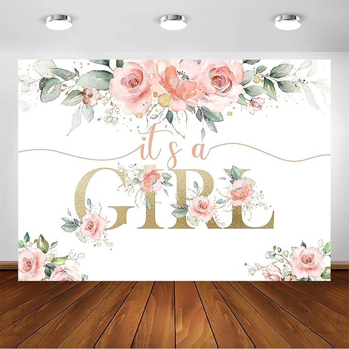 Avezano Blush Pink Floral Baby Shower Backdrop for Girls Photography Background It's a Girl Baby Shower Decorations Blush Pink Party Photoshoot Backdrops (8x6ft)