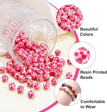 100 PCS 10mm Resin Beads Bulk for Bracelet Making Kit, Pink Round Loose Beads for Jewelry Earring Necklace Rings DIY Art Craft Projects Ornament Gifts