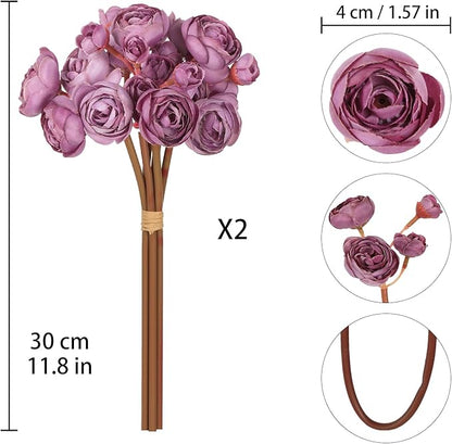 IPOPU Ranunculus Artificial Flowers 2Bouquets Silk Flowers with Stems 12PCS Mini Fake Flowers for DIY Wedding Bouquet Bridal Shower Decorations Floral Filler Flowers Centerpieces (Purple)