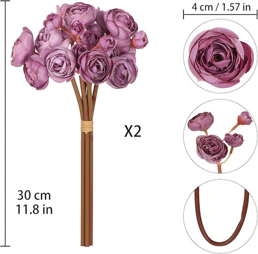IPOPU Ranunculus Artificial Flowers 2Bouquets Silk Flowers with Stems 12PCS Mini Fake Flowers for DIY Wedding Bouquet Bridal Shower Decorations Floral Filler Flowers Centerpieces (Purple)