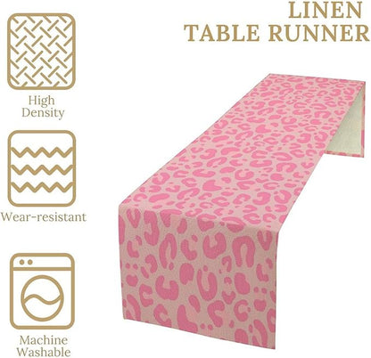 Pink Leopard Print Table Runner, Vintage Animal Skin Farmhouse Cottage Country Western Wildlife Safari Dinner Runner for Kitchen Dining Table Party Holiday Decor 13x120in