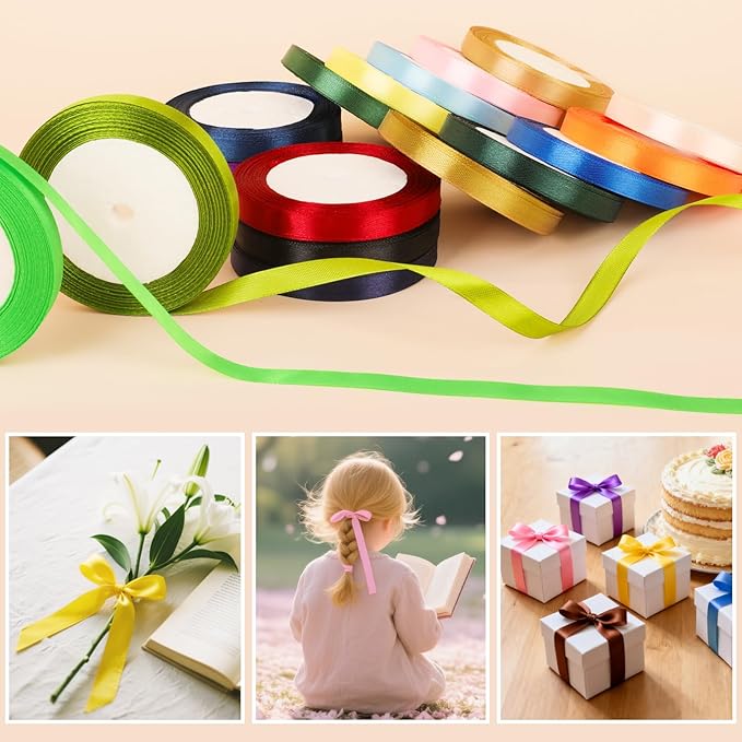 NESCCI 400 Yards Ribbon,3/8 Inch Satin Ribbon,Single Face Satin Ribbons, Perfect for Gift Wrapping,Wedding Decoration,Handmade Bows,Wrapping Bouquet and More