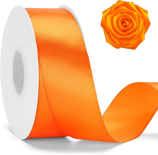 KINGLAKE Orange Satin Ribbon – 1 1/2'' x 100 Yards Polyester Orange Ribbon for Gift Wrapping, Wedding, Halloween, Thanksgiving Decoration, DIY Crafts, Sunflower Bouquets, Wreath Bows