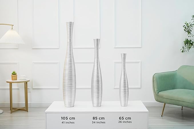 Leewadee Decorative Tall Floor Vase for Living Room Decor, 26 inches, Silver, Resin