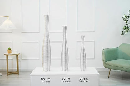 Leewadee Decorative Tall Floor Vase for Living Room Decor, 41 inches, Silver, Resin
