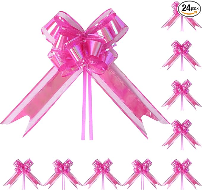 24PCS Fuchsia Pull Bows for Gift Wrapping, 6" Large Pre-Tied Decorative Bows for Christmas, Wedding, Birthday, Party Decorations, Reusable Instant Floral Decors for Gifts, Bouquets, Baskets