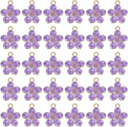 MECCANIXITY Enamel Charm Cherry Blossom Alloy Cute Small Flower Charm Gold Plated Pendant for Jewelry Making