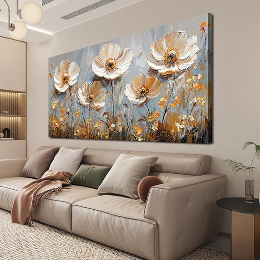 Canvas Wall Art Decor Art Work for Wall Decor Vintage Gold Wall Art Prints Wall Art Pictures for Living Room Nature Flower Wall Art Decorations Field Artwork for Walls Bedroom Office Decor 20" X 40"