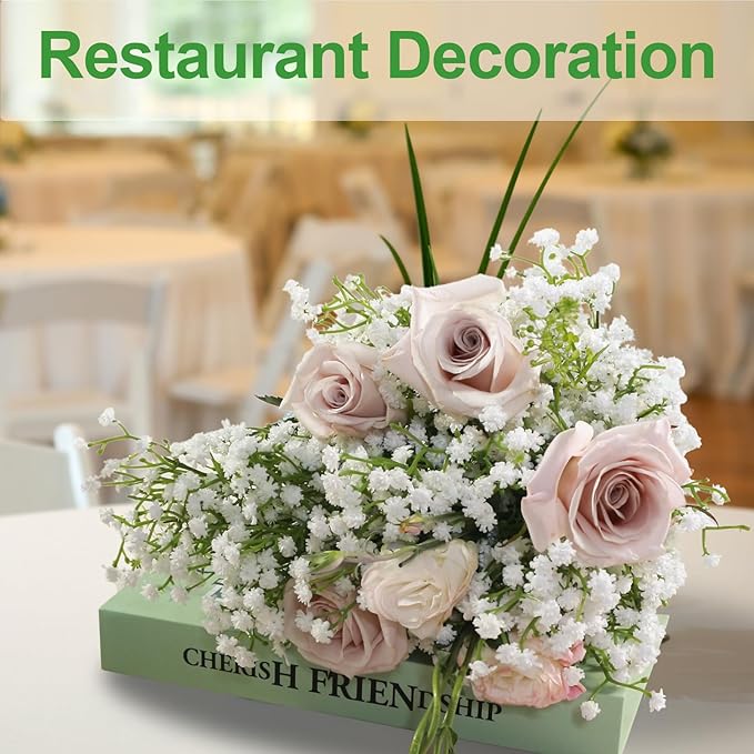 12 Pack Real Touch Artificial Baby's Breath Flowers - 21" Bendable Stems for Wedding Bouquets, Home Centerpieces & Outdoor Decor (Waterproof, Dustproof, White)