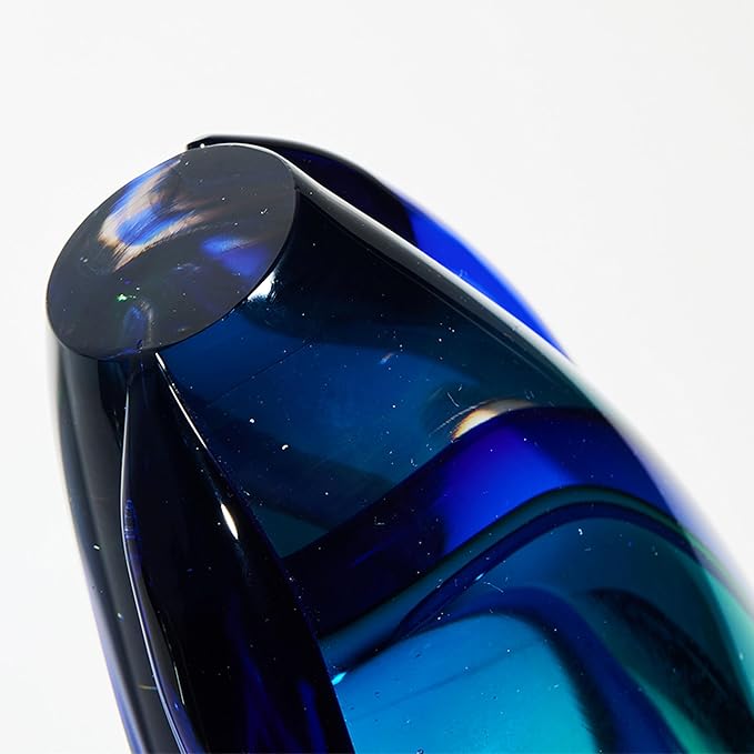 Luxury Lane Hand Blown Sommerso Oval Art Glass Vase for Decor 10 inch Tall Centerpiece Table Decoration Emerald Green