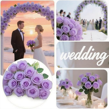 Roses Artificial Flowers 15 PCS, Fake Roses Silk Flowers with Long Stems, Faux Rose for Wedding Centerpieces, Home Decor, Indoor Floral Arrangements, Party Decor, DIY Bouquet (Light Purple)