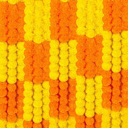 5pcs Marigold Garland for Decoration, 5 Feet Artificial Marigold Flowers Diwali Decorations for Home, Yellow and Orange Artificial Marigold Heads for Diwali Party, Indian Weddings, Halloween, Wreath