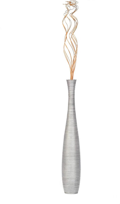 Leewadee Large Silver Home Decor Floor Vase - Wooden 26 inch Tall Farmhouse Decor Flower Holder for Fake Plant and Pampas Grass