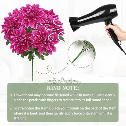 Hollyone 2Pcs Purple-Pink Artificial Dahlia Flowers with Stem Bushes 7 Heads Silk Fake Dahlias Flowers Wedding Bouquets Faux Dahlia Flower Floral Arrangements for Party Table Centerpieces Home Decor