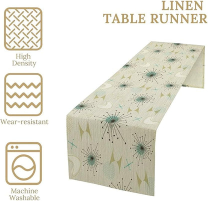 Mid Century Table Runner, Flag Retro Atomic Starburst 1950s Abstract Geometric Space Tabletop Decoration for Home Kitchen Restaurant Table Flag 13x36 Inch