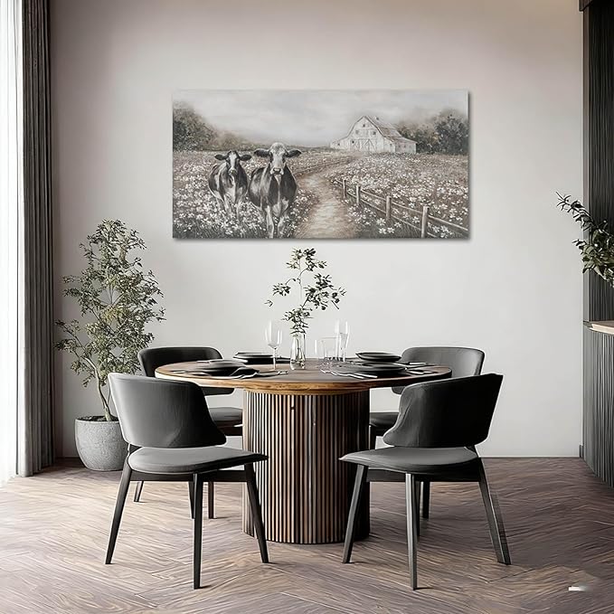 LEVERUP Canvas Wall Art Landscape Animal Pictures Artwork Black and White Modern Home Decor for Dining Room Bedroom Hotel 24×48 Inch Hallway Decorations