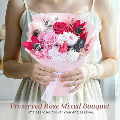 Lewondr Flower for Delivery, Preserved Flowers Bouquet, Pink Roses Bouquet, Real Long-Lasting Forever Birthday Flowers Gifts for Mom Women Wife Grandma Her Mothers Day Anniversary, Light Rose