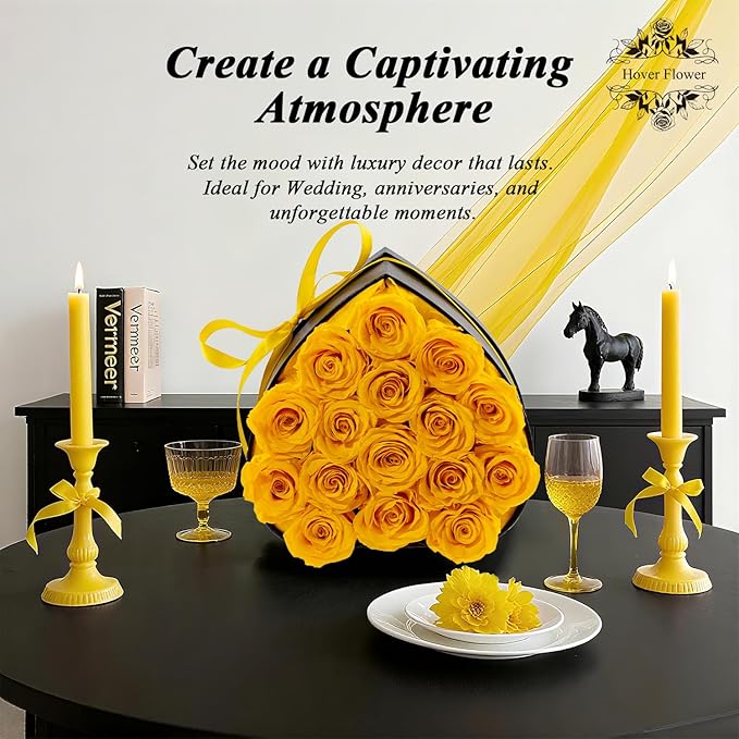 16 Forver Preserved Flowers in a Heart Box, Flowers for Her,Eternal Roses Flowers for Delivery Prime, Flowers Birthday Gifts for Women Mom Grandma Wife - Yellow