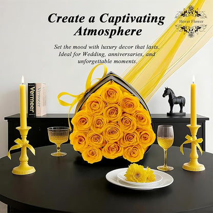 16 Forver Preserved Flowers in a Heart Box, Flowers for Her,Eternal Roses Flowers for Delivery Prime, Flowers Birthday Gifts for Women Mom Grandma Wife - Yellow