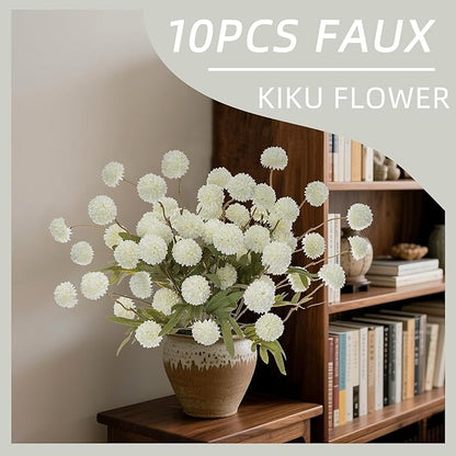 Fake Flowers Artificial Chrysanthemum Faux Mums Faux Flowers for Vase Fall Long Stems Flower Silk Flower for Indoor Home Decoration Kitchen Office Wedding Decoration（20.5In,10PCS,White）No Vase
