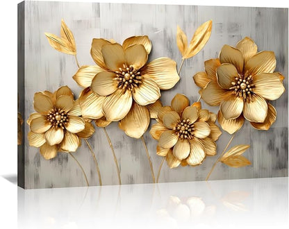 KPLUNDO Canvas Prints Wall Art Gold Flower Picture Gray Poster Landscape Painting Aesthetics Artwork Home Decor for Living Room Kitchens Decoration Gallery Wrap Ready to Hang(Art-2,28.00x42.00 inch)