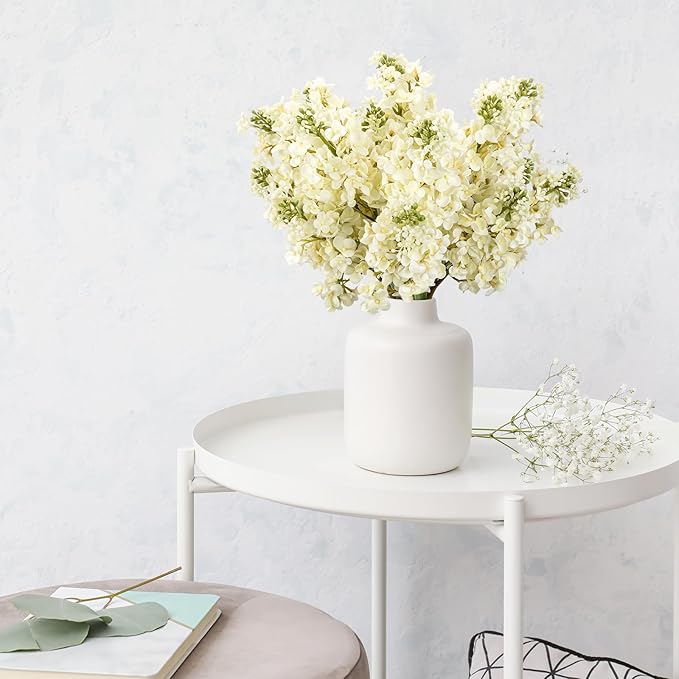 4PCS 25.6inch Lilac Artificial Flowers White Fake Delphinium Long Stem Silk Real Touch Flower Faux Lilac Floral Arrangement for Tall Vase Table Centerpieces Wedding Garden Home Decoration（White）