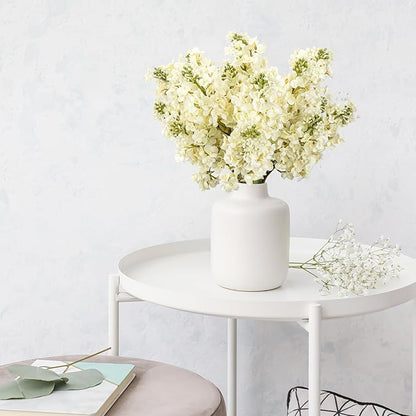 4PCS 25.6inch Lilac Artificial Flowers White Fake Delphinium Long Stem Silk Real Touch Flower Faux Lilac Floral Arrangement for Tall Vase Table Centerpieces Wedding Garden Home Decoration（White）