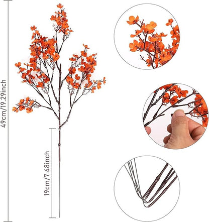 8Pcs Babys Breath Artificial Fake Fall Flowers, Real Touch Orange Plants Silk Flowers for Vase Home Office Wedding Indoor Outdoor Centerpiece Table Party Autumn Christmas Decorations