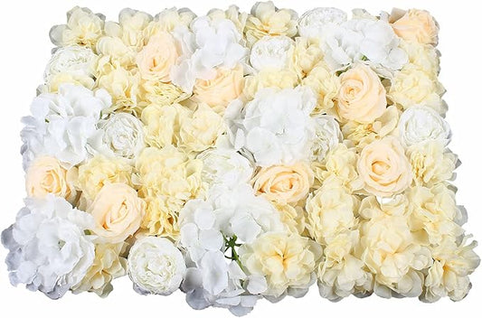 LOYALHEARTDY 12 Pack 24" x 16" Artificial Flower Wall Panels Hydrangea and Rose Flower Backdrop Panels Wedding Party Event Decoration (12 PCS, Yellow+White)