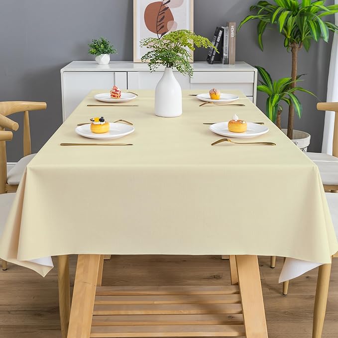 Rectangle Table Cloth,100% Waterproof Tablecloth Oil Proof Spill Proof Vinyl Table Cloth, Wipe Clean Plastic Table Cover for Dining, Camping, Indoor and Outdoor 54" x 78",Beige