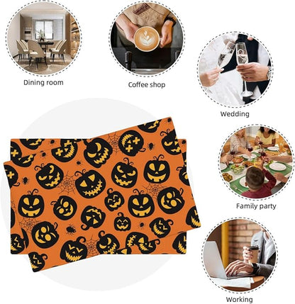 Placemats 4 pcs Halloween Double-Layer Imitation Linen Place Mats Non-Slip Heat-Resistant Tablemats for Home Restaurant Hotel 18×12 Inch