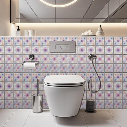 CHGCRAFT 36 Pcs 4 Style Wall Stickers Pastel Flowers Peel and Stick Wall Tile Sticker Crystal Dreamy Flower Waterproof Self Adhesive Stick on Tile Decals for Kitchen Bathroom Art Decor, 4×4 Inch