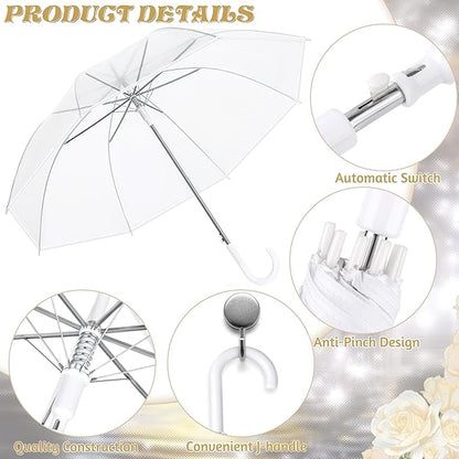 Aodaer Clear Wedding Umbrella with Foldable Storage Box Transparent Auto Open Stick Umbrellas Windproof Large Canopy Umbrella with J Hook Handle for Outdoor Activities, Wedding Photography