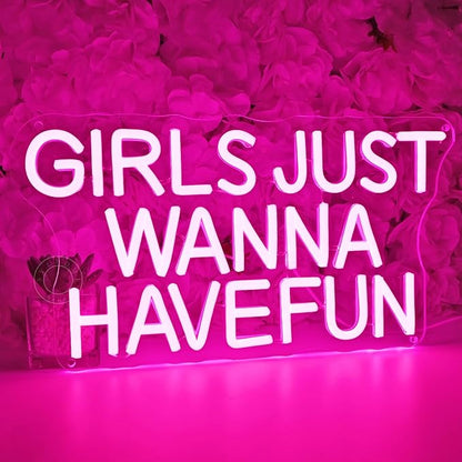SYLHOME Pink Led Neon Light Sign Girls Just Wanna Have Fun Bedroom Girls Room Wall Decor Sign Birthday Wedding Christmas Party Backdrop Sign USB 15"X7.9"