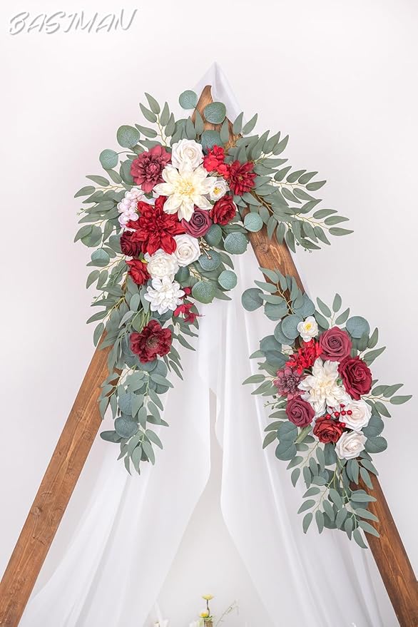 Arch Flowers with Drapes Kit (Pack of 3) for Wedding Ceremony Arbor and Reception Backdrop Decoration Wedding Welcome Signs Floral Birthday Party Decoration