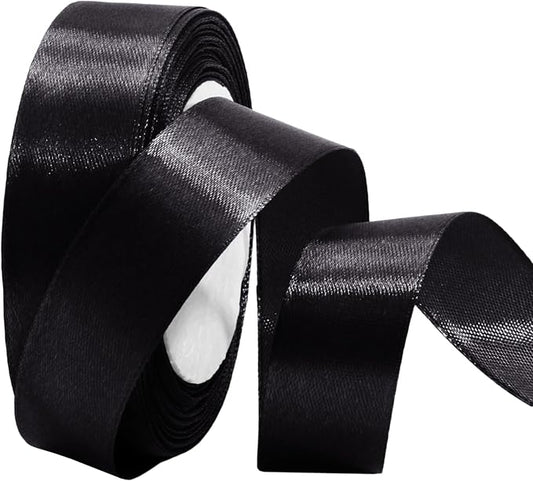 Luomorgo 1 Inch Black Satin Ribbon, 25 Yards Solid Color Ribbon, Fabric Ribbon for Gift Wrapping, Flower Bouquet, DIY Craft, Sewing, Wedding, Birthday Party Decorations
