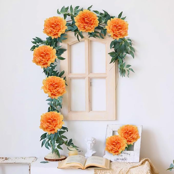 20pcs 5" Artificial Flower Peonies, Silk Peonies with 6" Stems, Flowers Suitable for Wedding Bouquets, Home Party Decoration (Orange)
