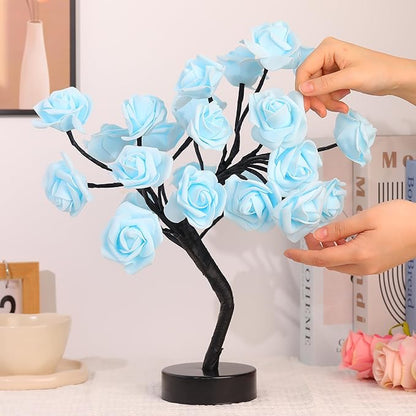 Drawelry Rose Flower Tree Lamp - LED Rose Tree Table Lamp USB/Battery Powered Artificial Bonsai Flower Night Light for Bedroom Living Room Party Wedding Birthday Decor (Blue)